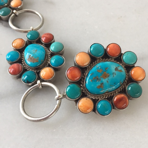 😄✨HOST PICK❣️Sterling, Turquoise & Coral Concho Belt Signed!✨ - Picture 4 of 8